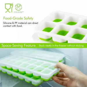 Plateaux à glaçons flexibles à 14 compartiments <span class=keywords><strong>sans</strong></span> BPA avec couvercle amovible et démoulage facile, vente en gros OEM/ODM, ensemble de moules à glaçons avec couvercle amovible - Product Image 3