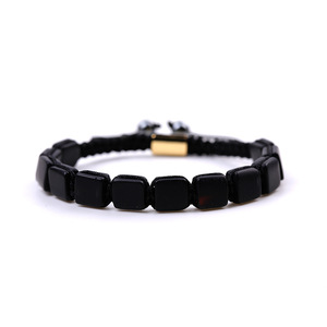 Pulsera de cuentas de lapislázuli de ojo de tigre con piedras preciosas naturales de forma cuadrada personalizada para hombres que alquilan tejido de acero inoxidable - Product Image 5