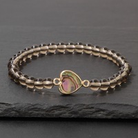 Bracelet classique tendance en perles synthétiques de cristal fumé de 6 mm, pierre naturelle, coquille d'ormeau, pierre énergétique géométrique pour femme, cadeau