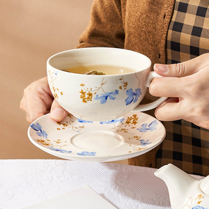 Ensemble de tasses à thé et théière empilables en céramique pour une personne, grande capacité, tasse à thé en porcelaine fleurie avec soucoupe - Product Image 2