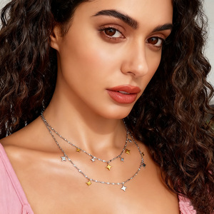 Collier superposé en acier inoxydable avec pendentif étoile, chaîne de clavicule or et argent, style élégant - Product Image 5