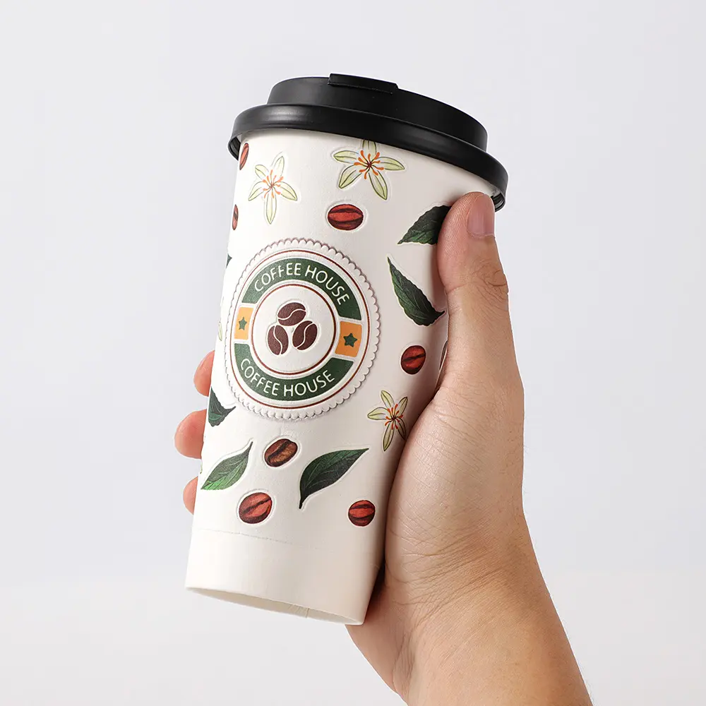 LOKYO 8 oz 10 oz 3D pe koted doppelschichtig isoliert jolly tassen 3D benutzerdefinierter logo-druck kaffee-pappbecher mit deckel