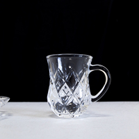 Ensemble tasse à café et soucoupe en verre facetté ZK260074, motif diamant, tasse à thé transparente avec poignée pour la maison, le café, la restauration, la vaisselle de table