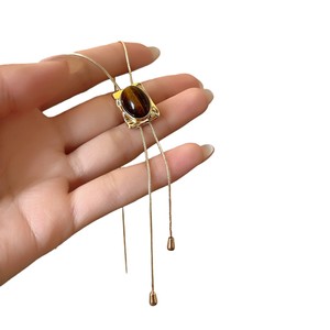 Collar estilo occidental de moda con cadena dorada, joyería vaquera para mujer y hombre, collar bolo con piedra natural de ojo de tigre ovalado - Product Image 6