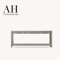 Table console scandinave haut de gamme en shagreen, trois tiroirs, poignées argentées, pieds coniques, étagère assortie, entrée, OEM/ODM personnalisé