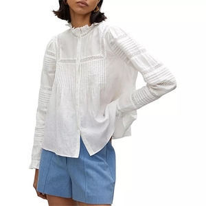 Camicette da donna a manica lunga camicie plissettate con rifiniture in pizzo con <span class=keywords><strong>collo</strong></span> a balze <span class=keywords><strong>camicia</strong></span> da donna - Product Image 4