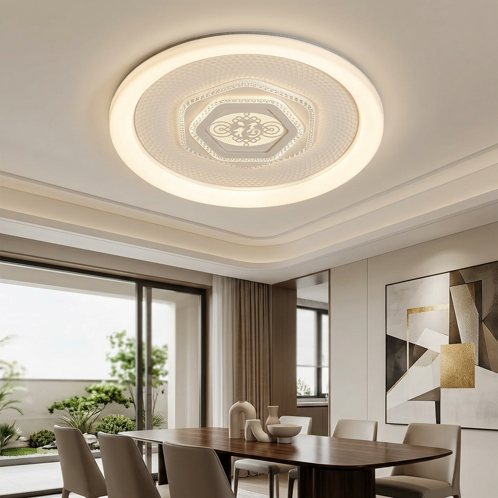 Contemporary Ceiling Lamp Brilliant Crystalline Hexagon Ring High Brightness No Flicker Smart Home Decor Essential Item Assured