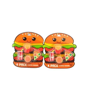 2023 precio barato Nuevo diseño Corea moda 3D comida hamburguesa patatas fritas pizza forma colorida mini borrador para niños