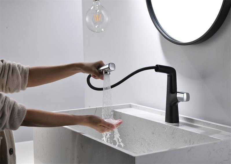 CHINESE FACTORY morden pull down up and down brass bathroom faucet tap With Sprayer
