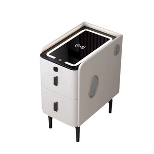 <span class=keywords><strong>Table</strong></span> <span class=keywords><strong>de</strong></span> chevet intelligente avec haut-parleur Bluetooth, charge sans fil, 2 tiroirs, LED tricolore, port USB, en bois massif pour chambre à coucher - Product Image 4