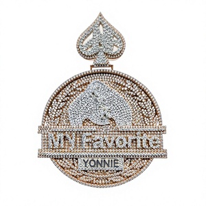 Rose <b>Gold</b> Plated Iced Out Silvar Moissanite Spade Pendant Hip Hop My Favorite <b>Letter</b> Charm for Men - Product Image 1