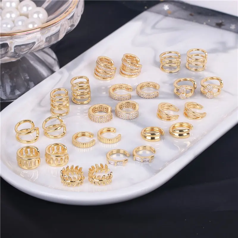 Wholesale CZ Diamond Simple Ear Cuffs 18K Gold Plated Clip On Earrings Non Pierced For Women 2022