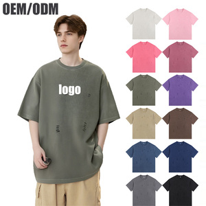 Custom Logo Vintage T Shirt Printing Distressed Blank Oversized Tshirt 100% Cotton Customized Premium O‑Neck T-shirt <b>for</b> Men - Product Image 3