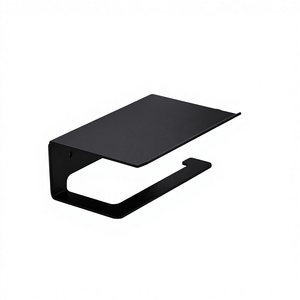 Modern Wall-Mounted Steel <b>Paper</b> <b>Holder</b> Rectangular Minimalist Design Black Finish - Product Image 2