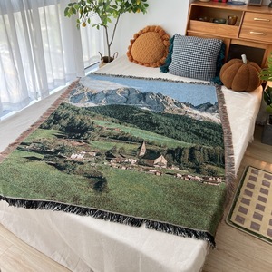 Tapisserie en macramé en fil de coton Paysage alpin - Couverture murale décorative très tendance |   Housse de canapé pour salon, décoration - Product Image 6