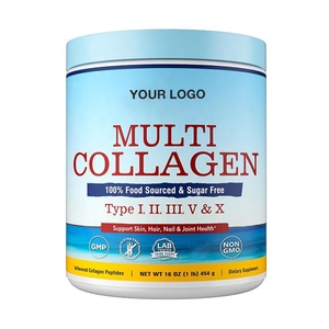 Poudre de peptides de collagène multi-sources, dernière arrivée, types I, <span class=keywords><strong>II</strong></span>, III, V, X, biotine, acide hyaluronique, supplément protéiné, usine OEM - Product Image 1
