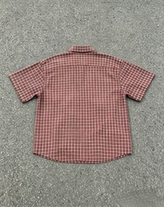 Chemise à manches courtes à carreaux rouges pour homme Coupe classique Décontractée en coton tissé Motif à motifs - Product Image 2