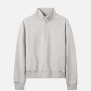Sudadera de alta calidad personalizada gris claro con cremallera de un cuarto para mujer, estilo oversize con hombros caídos, forro polar suave, estilo urbano. - Product Image 3