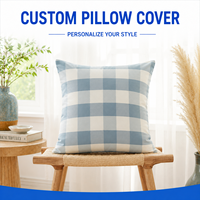 Housse de coussin à carreaux personnalisée, design moderne bleu beige, taie d'oreiller décorative pour chaise, chambre, salon