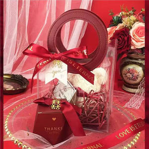 Bolsa de embalaje de plástico transparente INS, bolsa de asas de <span class=keywords><strong>PVC</strong></span> con flores, bolsa de regalo para acompañantes de dulces de boda, venta al por mayor - Product Image 3