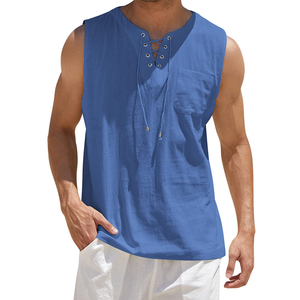 Camiseta sin Mangas de Lino y Algodón para Hombre con Logotipo Personalizado, Camiseta Informal sin Mangas de Algodón para Playa, Estilo Hippie, Ropa Deportiva, Camiseta Holgada para Hombre - Product Image 6