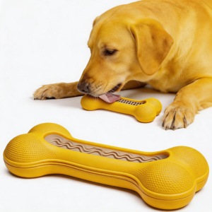Jouet à mâcher pour chien en caoutchouc jaune personnalisé en forme d'os avec texture rugueuse pour le nettoyage des dents, utilisation en intérieur, grande taille - Product Image 1