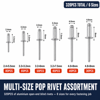 Kit d'assortiment de rivets aveugles 320 pièces, rivets à percussion en aluminium argenté avec mandrin en acier, plusieurs tailles pour le fixation et la réparation de tôles