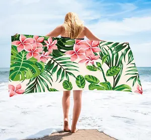 Wholesale Micro Fiber Towel Hawaii Tropical Floral Printed Microfiber Rectangle Beach Towel Blanket