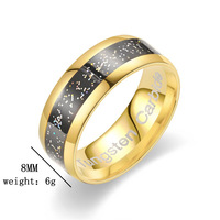 Anillo de Acero Inoxidable con Diseño de Cielo Estrellado, Banda Pulida Dorada y Plateada con Incrustaciones Negras para Hombre y Mujer, Joyería de Promesa de Boda
