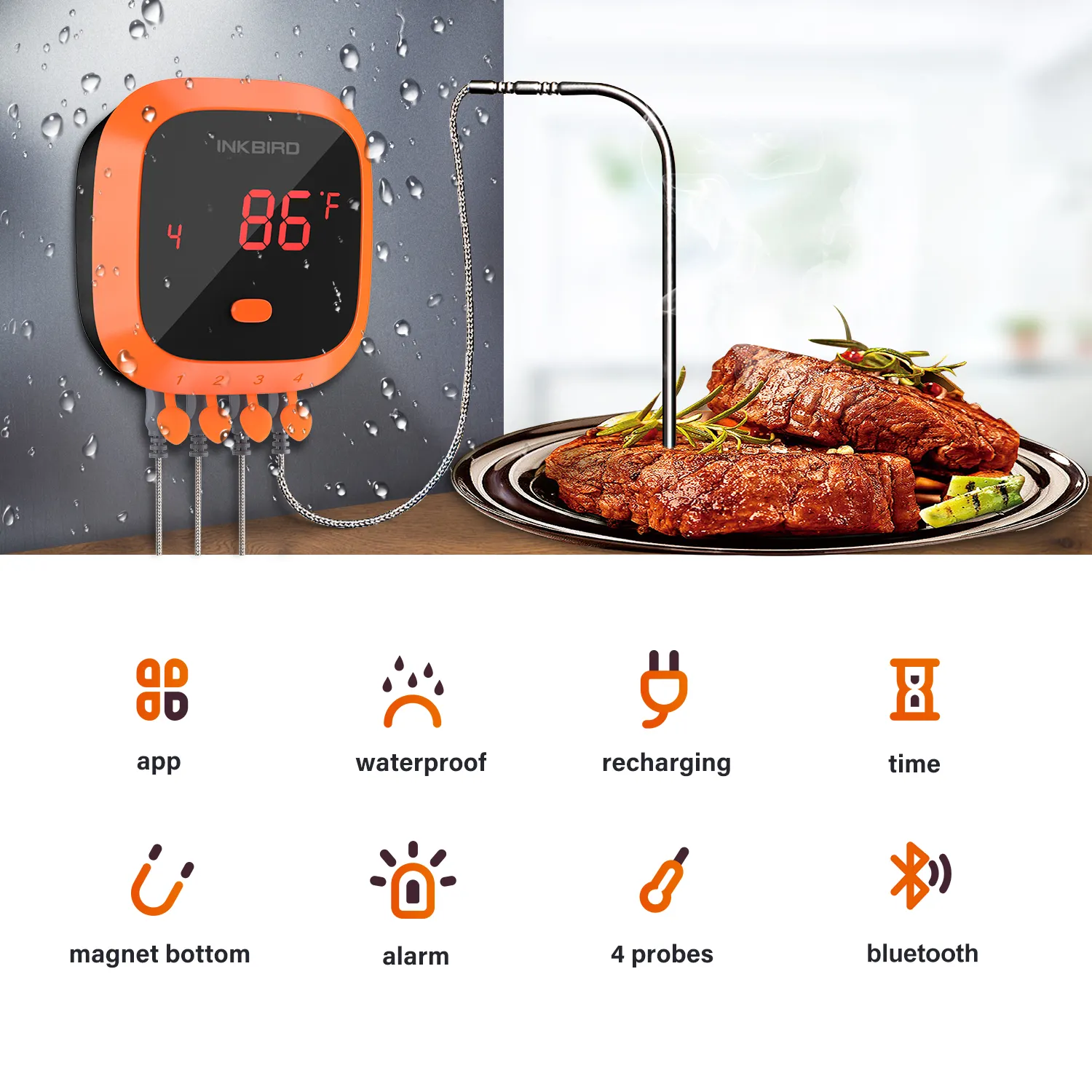 Wireless probe thermometer meat food steak oven gril charger wifi thermal kitchen instruments ibt-4xc