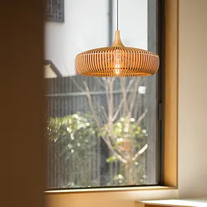 Retro Handmade Wooden Pendant Light Height Adjustable Hanging Lamp Ceiling Light Fixture Lighting For Home Kitchen Island
