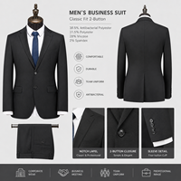 Costume d'affaires formel 2 pièces noir pour homme, 50% laine 50% polyester, respirant, infroissable, veste et pantalon, pour adultes