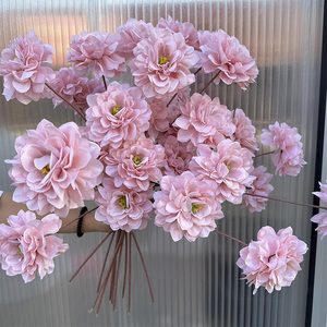 Flores de seda de alta calidad al por mayor flores artificiales de color rosa flores artificiales de Dalia de 3 cabezas - Product Image 1
