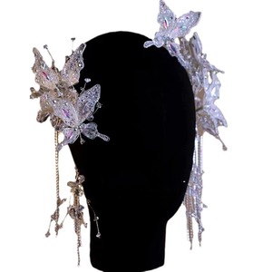 2024 New Handmade Fairy Tassel Floral Liquid Iridescent Rhinestone Butterfly <b>Wedding</b> Hair <b>Accessory</b> Set for Brides - Product Image 5