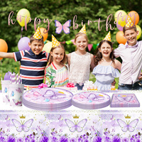 Ensemble de vaisselle jetable en papier sur le thème du papillon violet pour les anniversaires, la Saint-Valentin, Noël, les fêtes de remise de diplômes, y compris