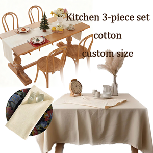Деревянный набор из 3 хлопковых впитывающих дышащих салфеток для ресторана, мягкие скатерти для домашних вечеринок, праздничные скатерти, настольные флаги - Product Image 1