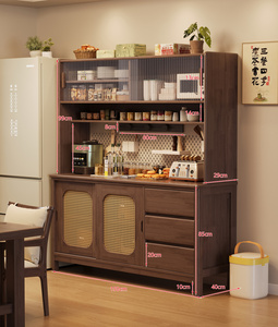 <span class=keywords><strong>Buffet</strong></span> <span class=keywords><strong>haut</strong></span> en bois massif avec portes vitrées, organisateur à panneaux perforés et tiroirs – Meuble de rangement autoportant pour cuisine - Product Image 2