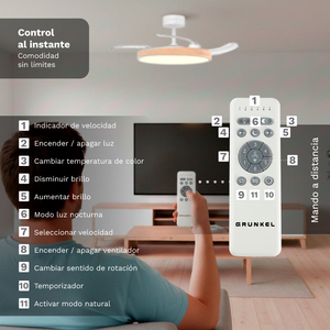 Ventilateur de plafond Grunkel Skywood42 42 pouces avec lumière LED, télécommande, design moderne pour salon, chambre à coucher - Product Image 3