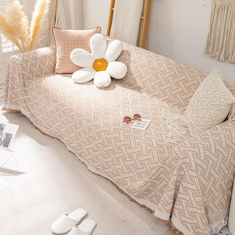 ผ้าคลุมโซฟา ลายที - สีน้ำตาลอ่อน