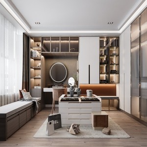 BALOM Armoire moderne de luxe personnalisée avec façade en verre, portes coulissantes, îlot de présentation de bijoux, éclairage LED, mobilier de maison - Product Image 4