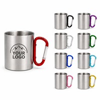 Vente en gros 220ml 300ml Camping en plein air Tasse de voyage pour café Cadeau promotionnel à double paroi Tasse à poignée mousqueton en acier inoxydable personnalisée