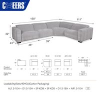 MANWAH CHEERS Modulares Stoff-Ecksofa-Set Wohnzimmer Elektrisches Relaxsofa LuxeWdege 4-Sitzer mit Elektrischer Kopfstütze