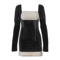Automne solide Mini robe femmes Streetwear Sexy noir moulante manches longues Patchwork a-ligne robe Club élégant robes de soirée 2699