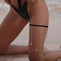 Chaîne de jambe sexy multicouche à pampilles et perles imitation, ajustable et élastique, pour femme, bijou de corps simple