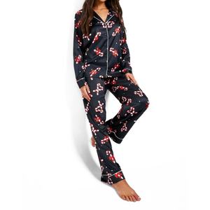 Conjunto de Pijama de 2 Piezas en Oferta para Invierno, Estampado Navideño, Camisa de Manga Larga y Pantalones de Satén - Product Image 2