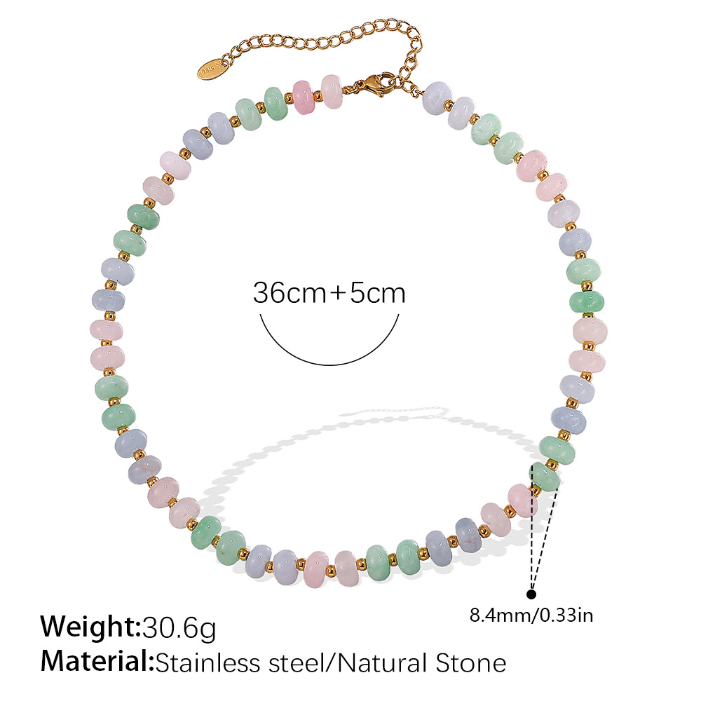 XL584PGG Collar de piedras naturales verde rosa