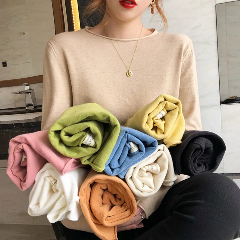 2024 new round neck bottoming shirt women's spring and autumn wear loose sweater thin long-sleeved sweater short top