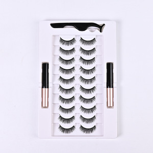 Ensemble de faux cils magnétiques, 10 paires, fibres synthétiques, courbure C, avec eye-liner pour femmes - Product Image 3