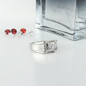 yunnique Men's Geometric <b>Titanium</b> Steel <b>Ring</b> Silver White Stone Claw Setting Wedding Jewelry - Product Image 4