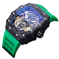 Montre de luxe tonneau pour homme, sportive, en silicone, étanche, ajourée, lumineuse, mécanique automatique avec date
